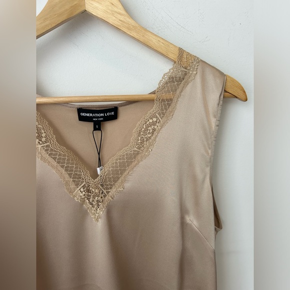 Generation Love Champagne Silk Top with Lace - Picture 3 of 4